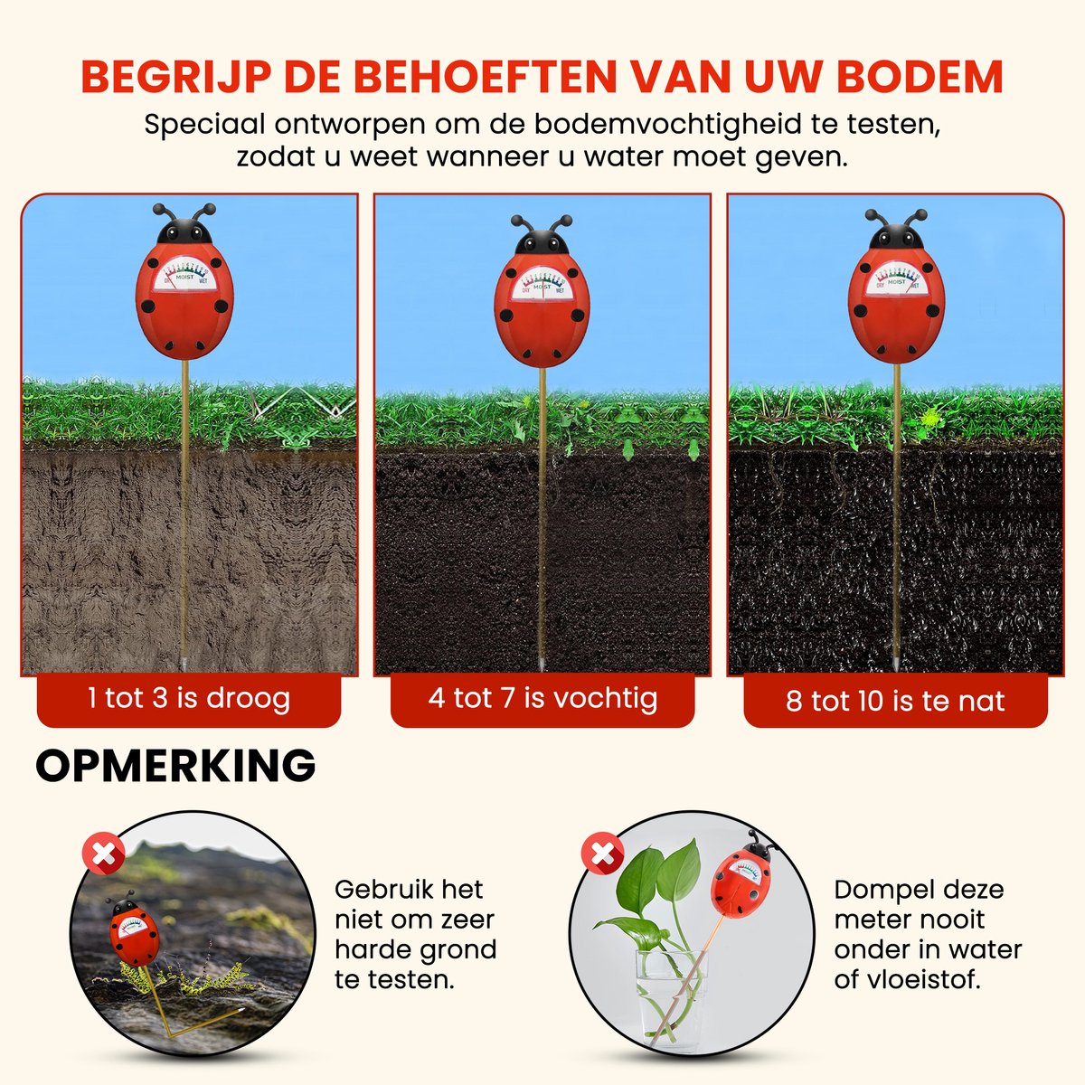 Lieveheersbeestje plantenvochtmeter tuin
