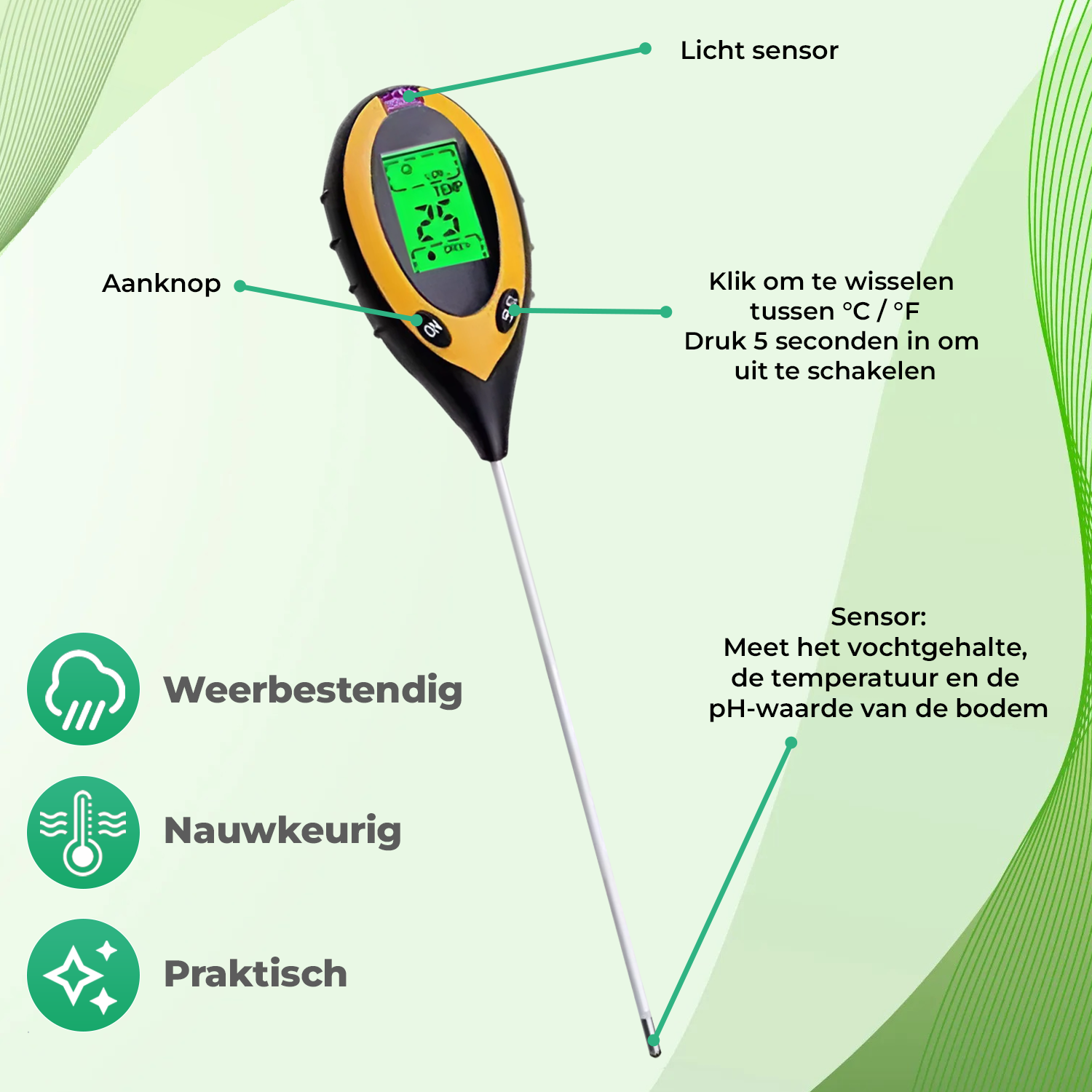 Vochtmeter voor Planten - 4-in-1 - Vochtigheidsmeter